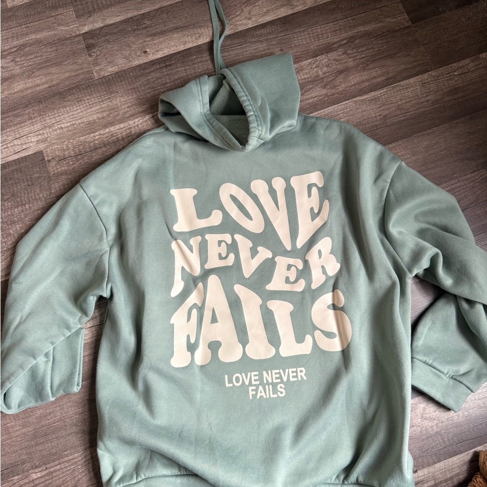 Love Never Fails Sage Green Hoodie - Unbranded
